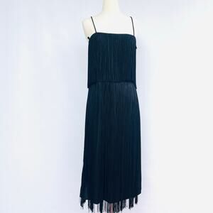Vintage 1980s Black Fringe Flapperesque Party Dress Small